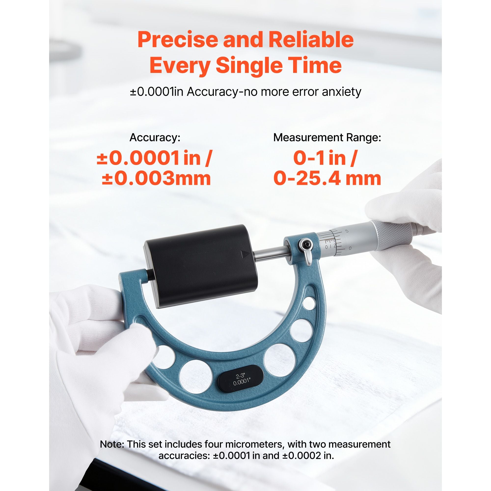 Four-Piece Outside Micrometer Set with Calibration Tools