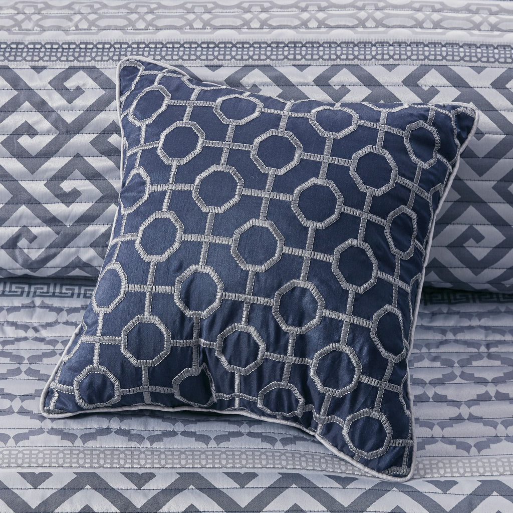 Navy and Gray Reversible Jacquard Quilt Ensemble
