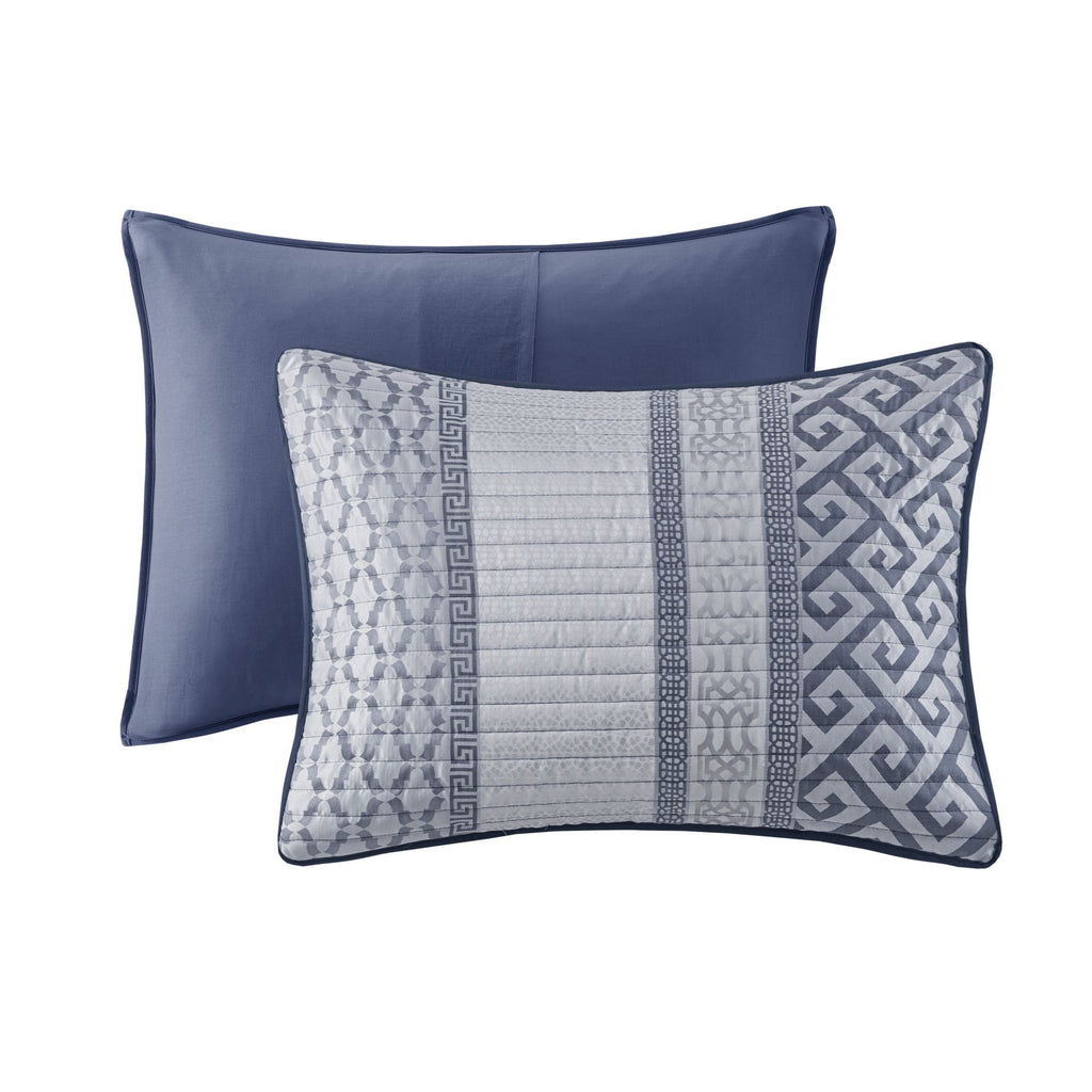 Navy and Gray Reversible Jacquard Quilt Ensemble