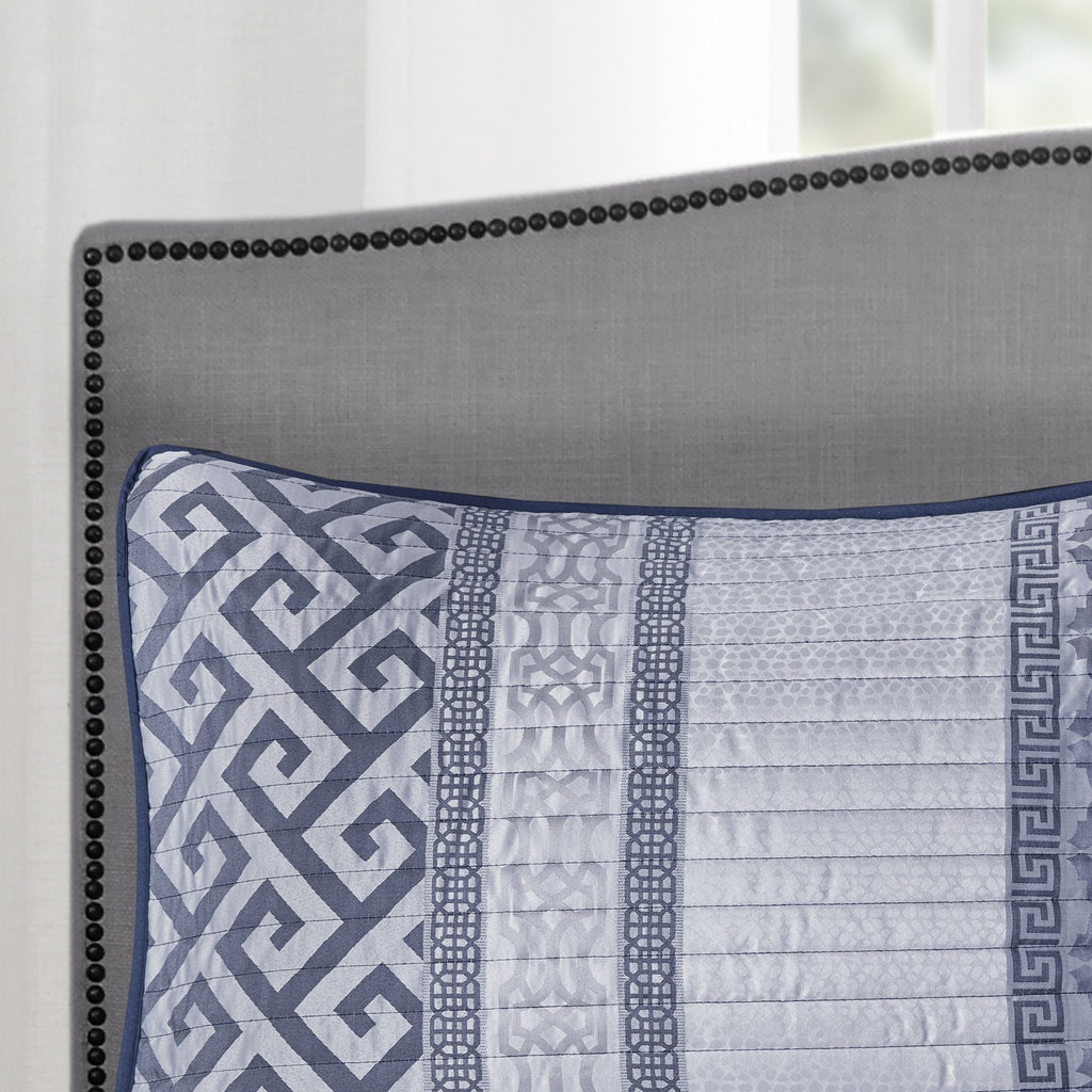 Navy and Gray Reversible Jacquard Quilt Ensemble