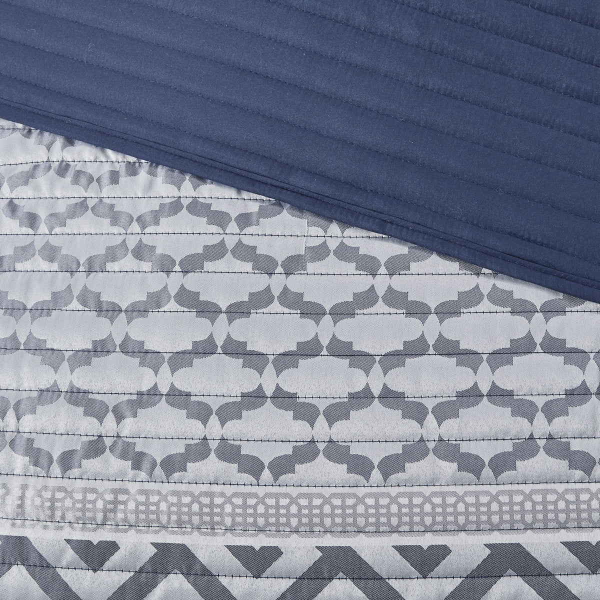 Navy and Gray Reversible Jacquard Quilt Ensemble