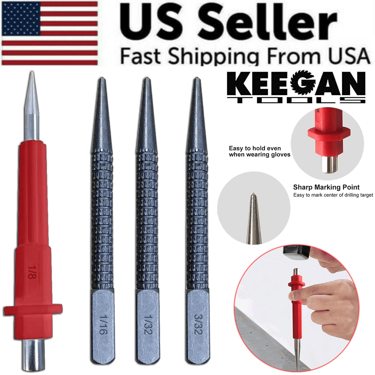 Nail Setter and Center Punch Hand Tool Set