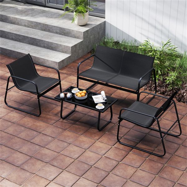Premium 4-Piece Outdoor Conversation Set with Tempered Glass Coffee Table