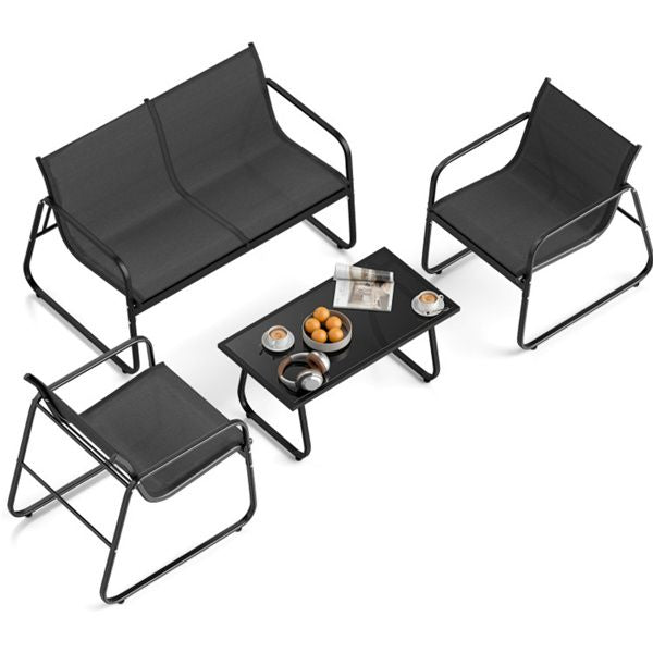 Premium 4-Piece Outdoor Conversation Set with Tempered Glass Coffee Table