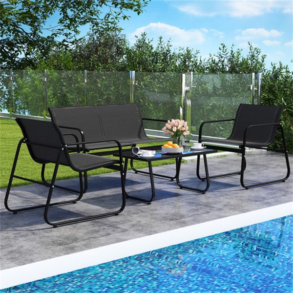 Premium 4-Piece Outdoor Conversation Set with Tempered Glass Coffee Table