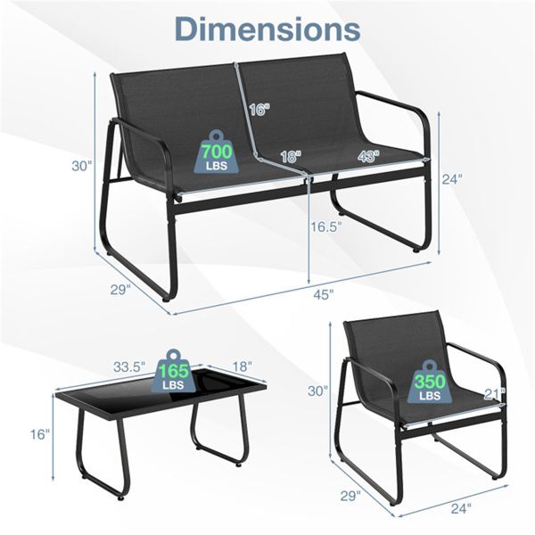 Premium 4-Piece Outdoor Conversation Set with Tempered Glass Coffee Table