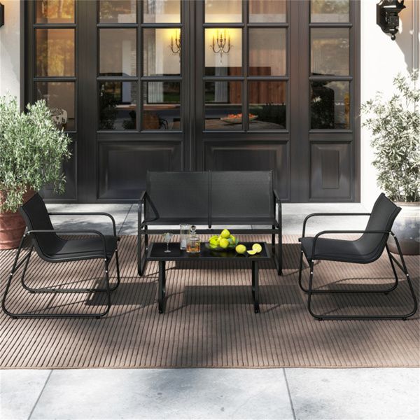 Premium 4-Piece Outdoor Conversation Set with Tempered Glass Coffee Table