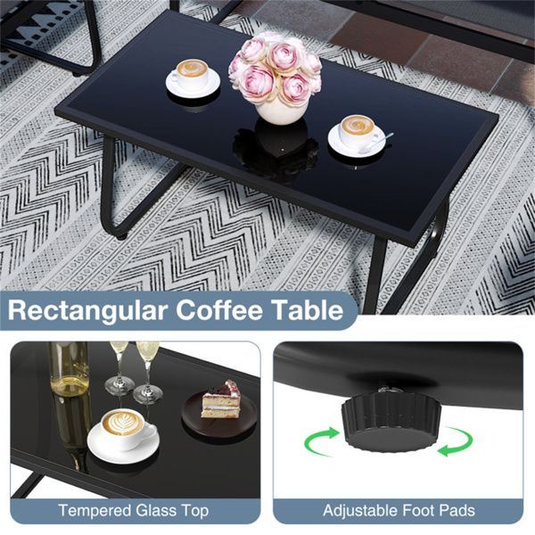 Premium 4-Piece Outdoor Conversation Set with Tempered Glass Coffee Table