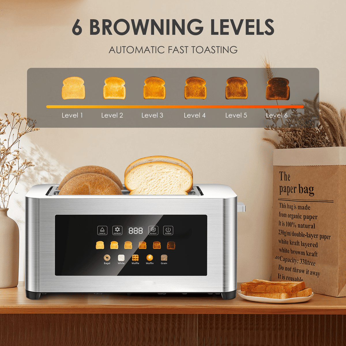 Four-Slot Toaster With Dual Controls and Defrost Settings