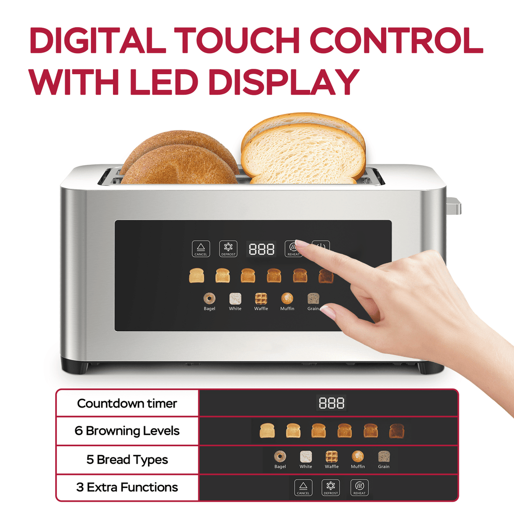 Four-Slot Toaster With Dual Controls and Defrost Settings