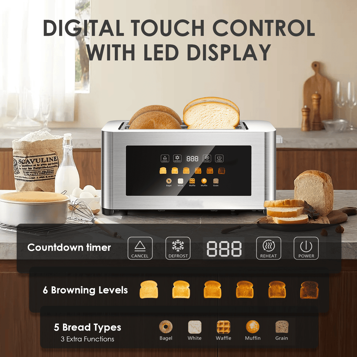 Four-Slot Toaster With Dual Controls and Defrost Settings