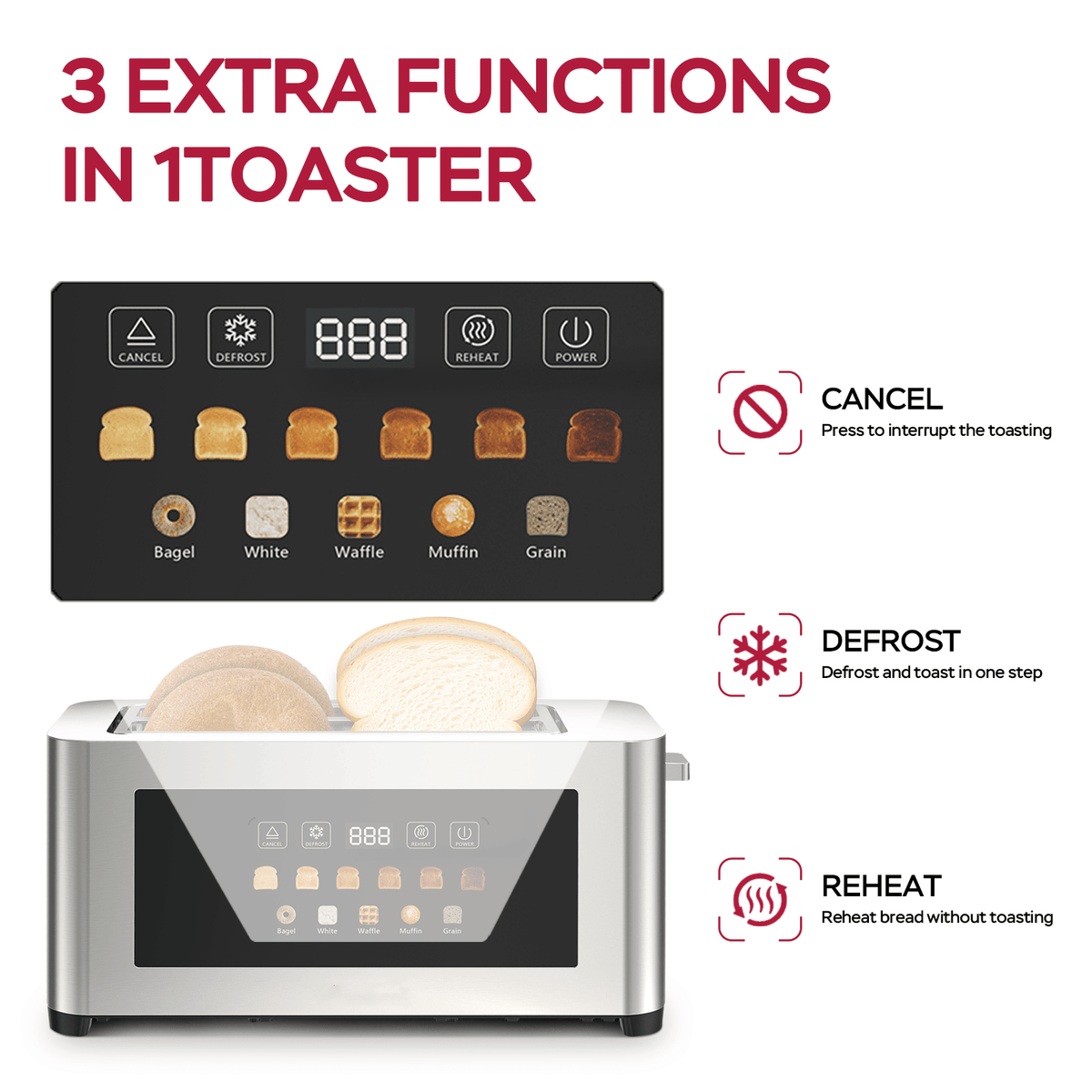 Four-Slot Toaster With Dual Controls and Defrost Settings