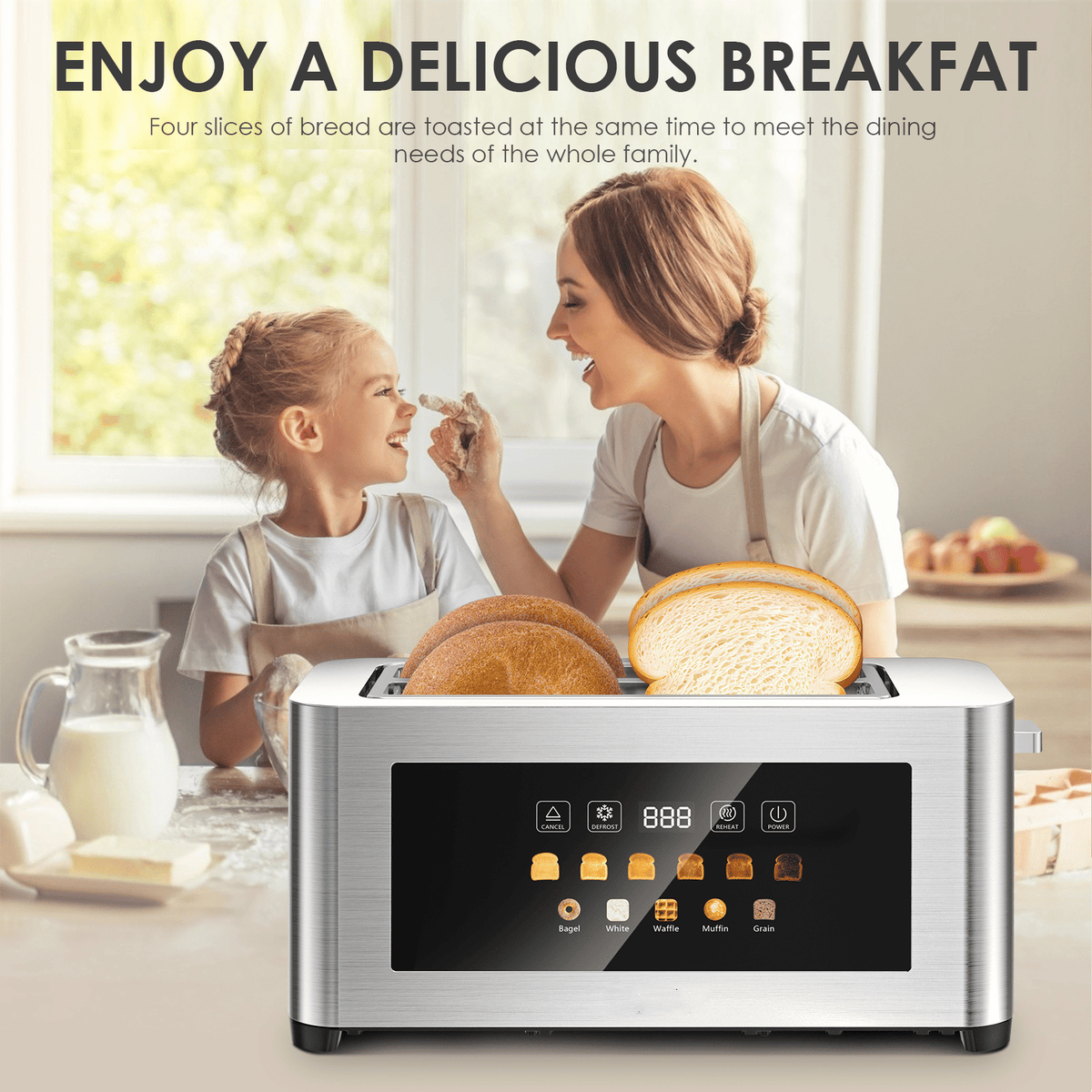 Four-Slot Toaster With Dual Controls and Defrost Settings