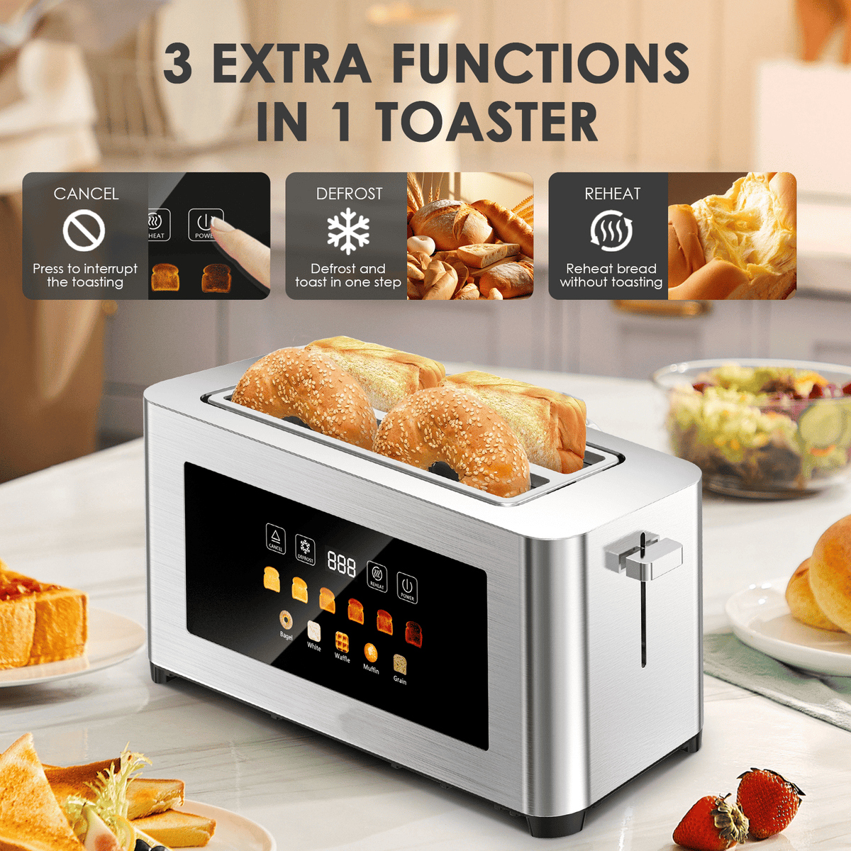 Four-Slot Toaster With Dual Controls and Defrost Settings