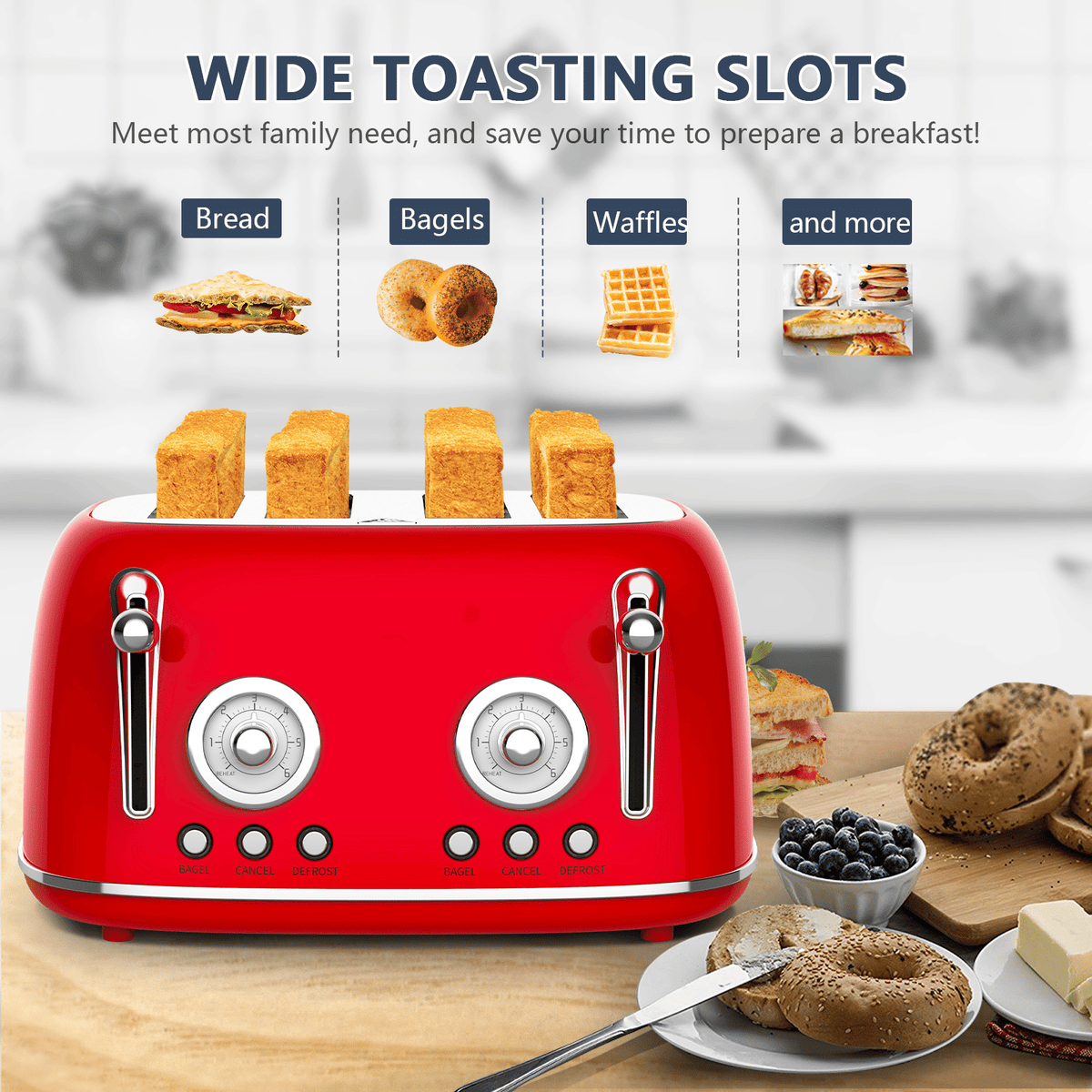 Red Vintage-Style Toaster with Independent Dual Controls