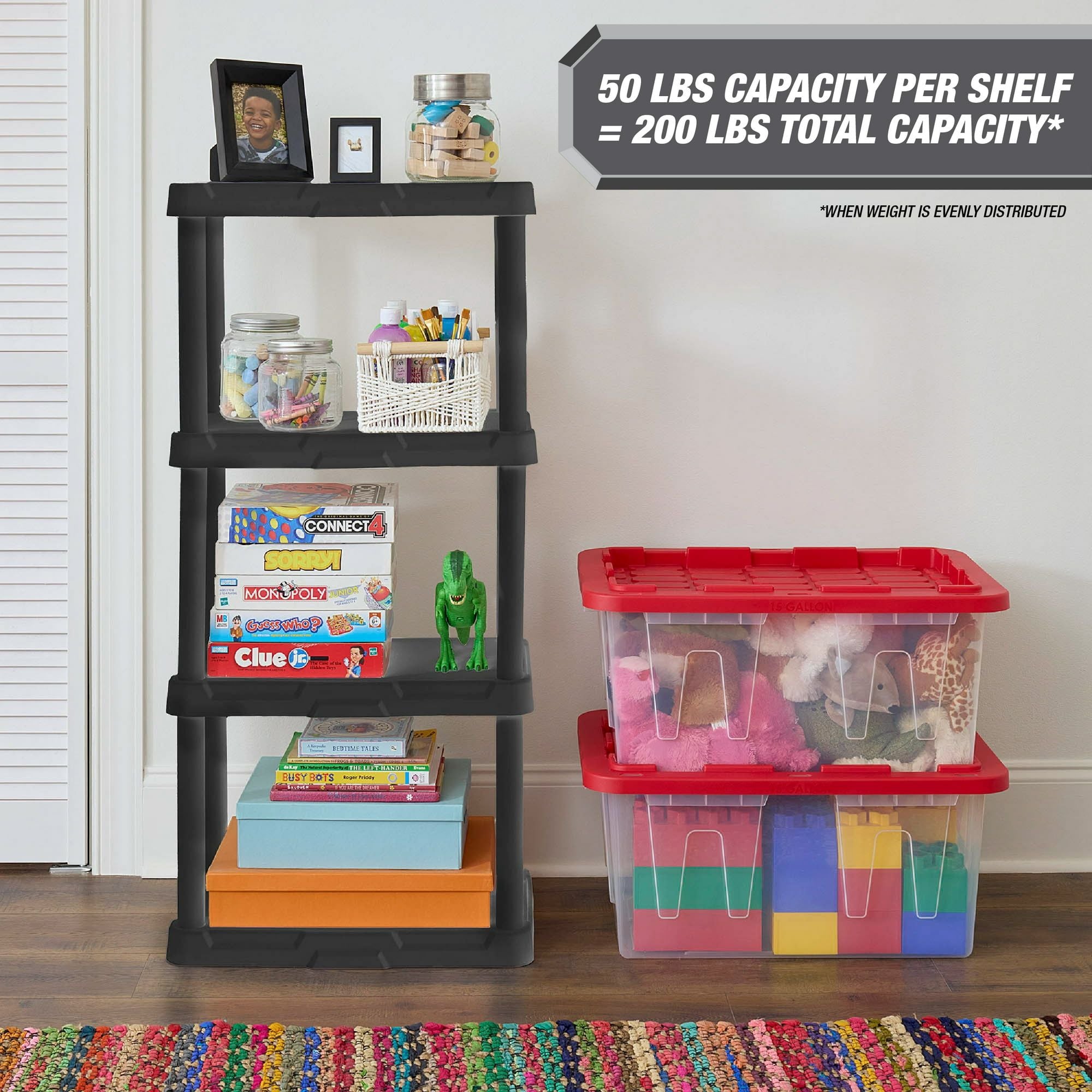 4-Tier Plastic Storage Shelf, 22"W x 14"D x 47"H