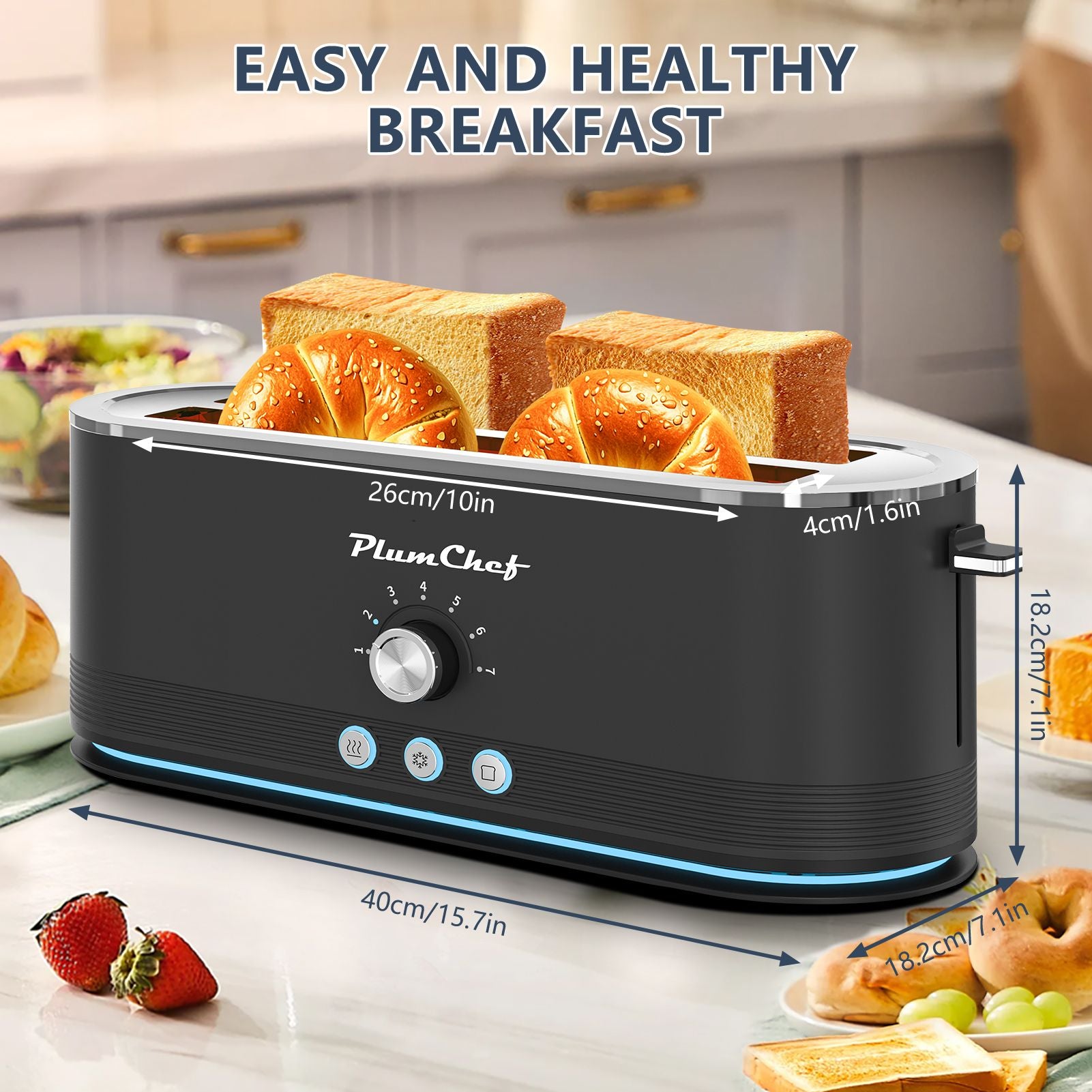 Premium Stainless Steel 4-Slice Toaster with 7 Browning Settings & Smart Modes