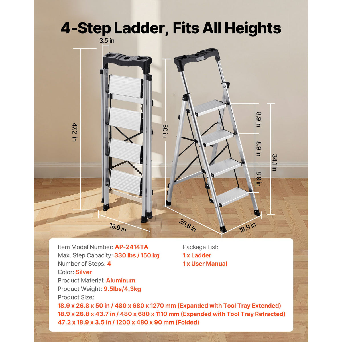 Four-Step Folding Ladder with Comfort Handgrip