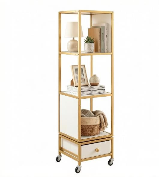 4-storey rotating bookshelf with detachable drawers - equipped with wheels - home office