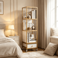 4-storey rotating bookshelf with detachable drawers - equipped with wheels - home office