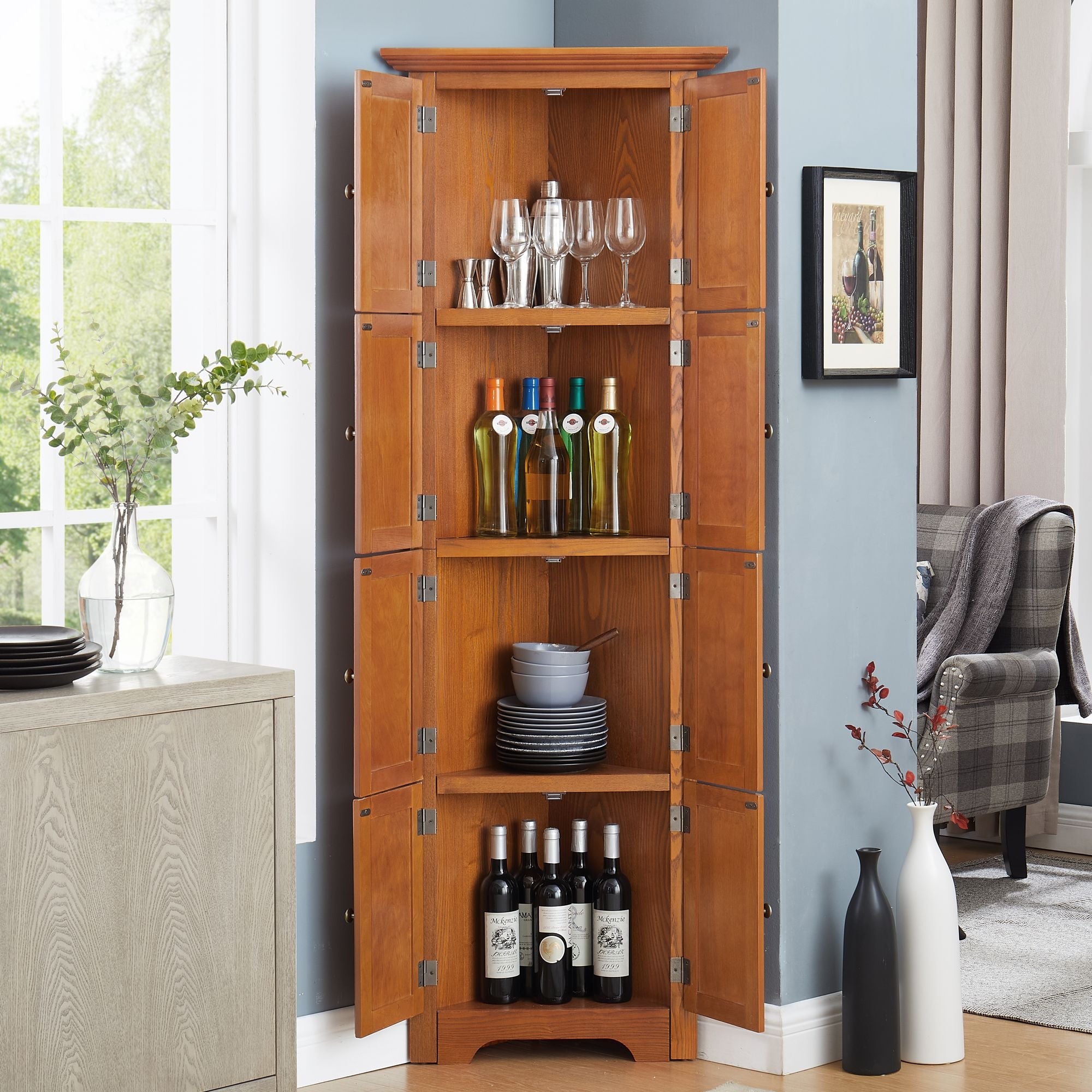 4-Tier 72" Corner Kitchen Pantry Storage Cabinet with 8 Doors Tall Storage Cabinet, Corner Cabinet a