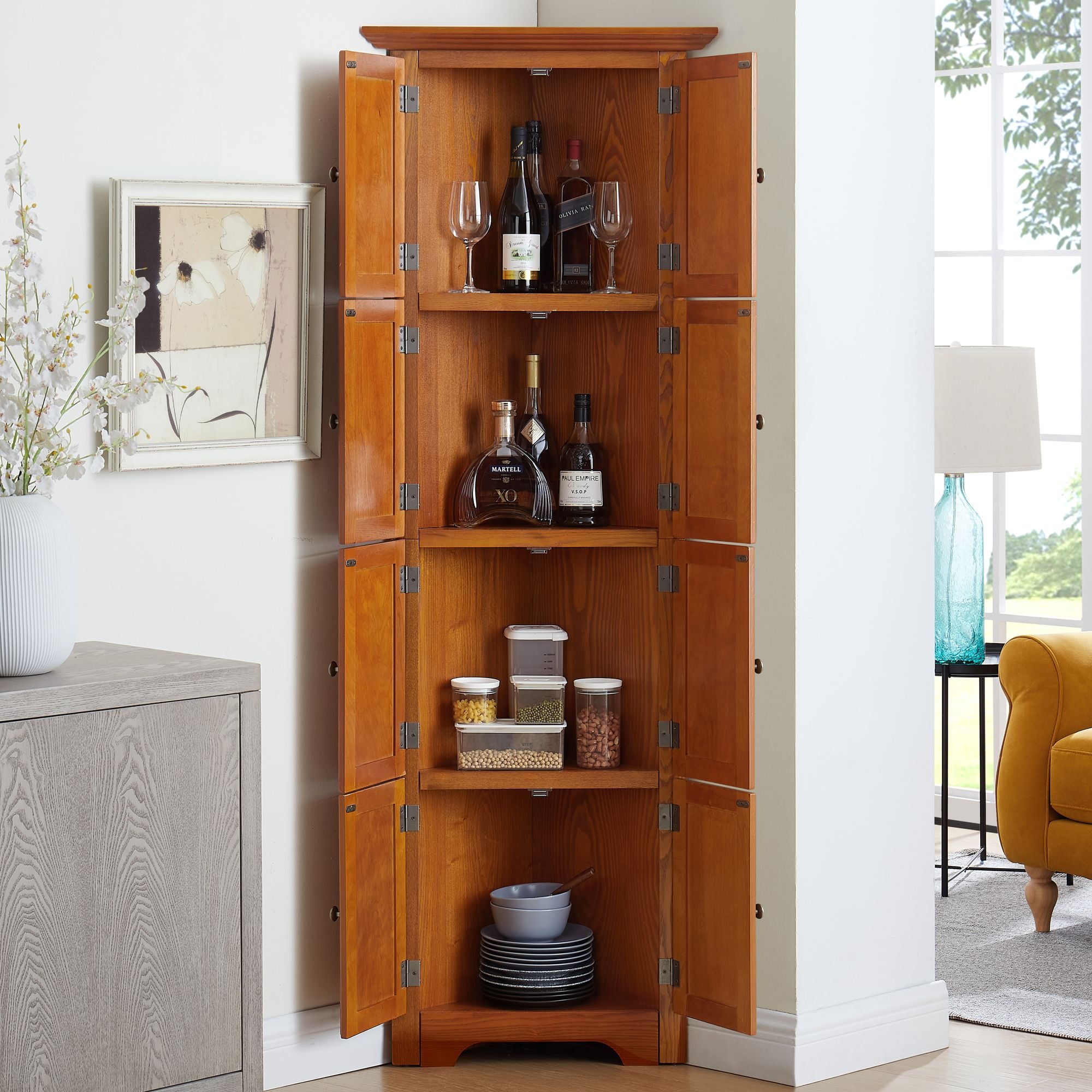 4-Tier 72" Corner Kitchen Pantry Storage Cabinet with 8 Doors Tall Storage Cabinet, Corner Cabinet a