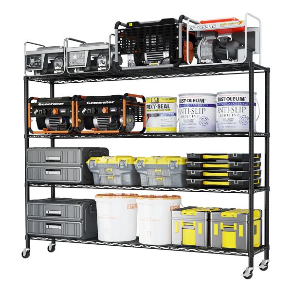 4-tier, adjustable shelf spacing, with adjustable and wheels, iron display stand