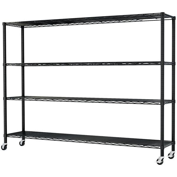 4-tier, adjustable shelf spacing, with adjustable and wheels, iron display stand