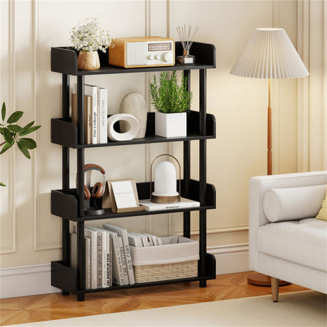 4-Tier Anti-Tipping Open Bookcase with Elevated Legs, Black Display Rack for Home Office