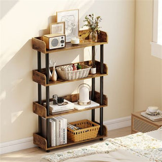 Rustic Brown Open Bookcase with Four Display Levels