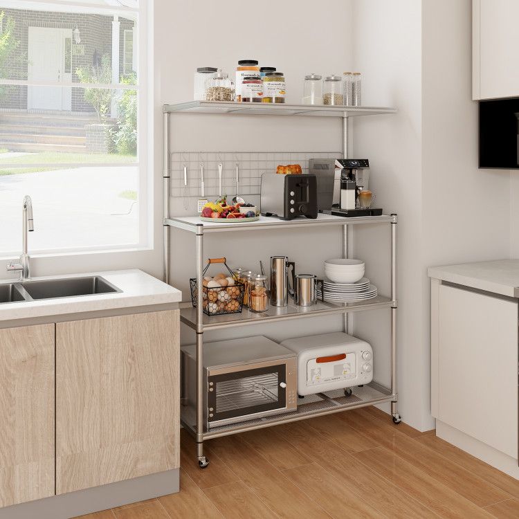 Mobile 4-Tier Baker’s Rack with Flexible Kitchen Storage