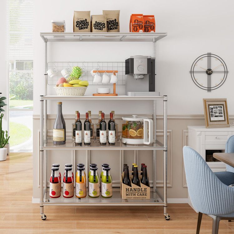 Mobile 4-Tier Baker’s Rack with Flexible Kitchen Storage