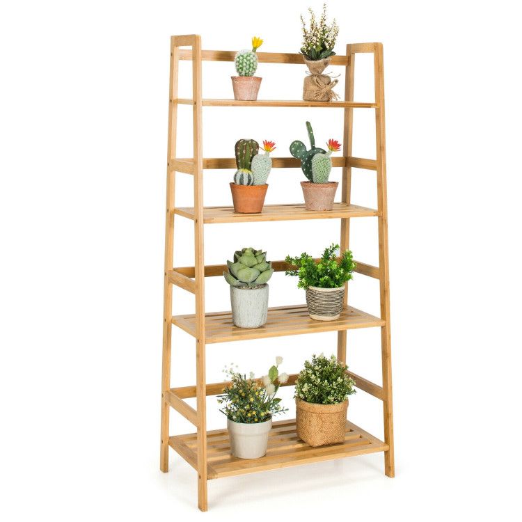 4-Tier Bamboo Bookshelf Ladder Shelf Plant Stand Rack