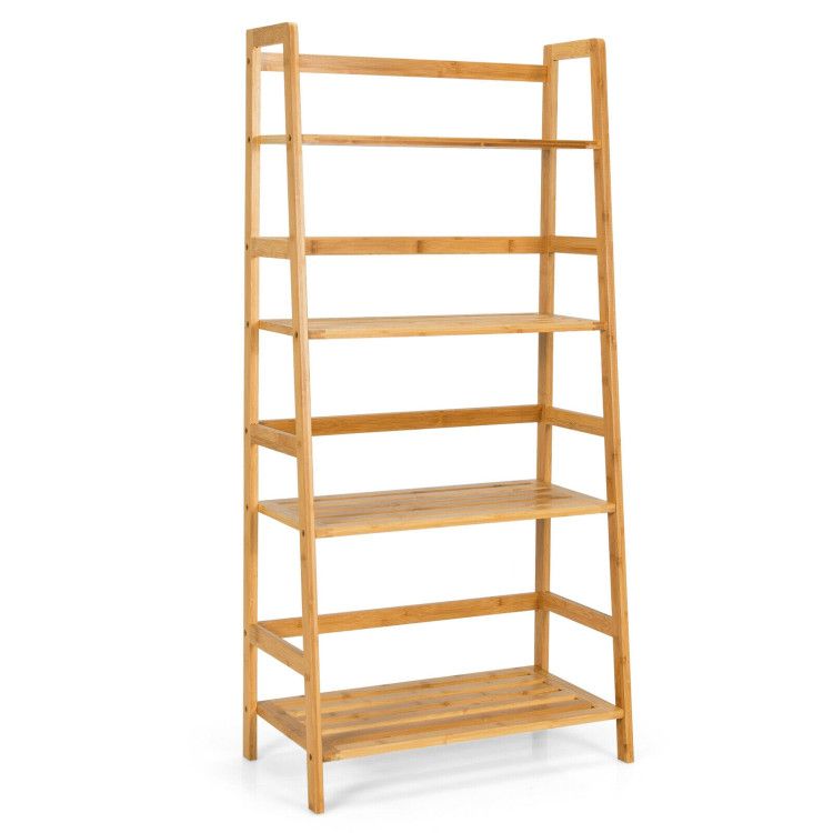 4-Tier Bamboo Bookshelf Ladder Shelf Plant Stand Rack