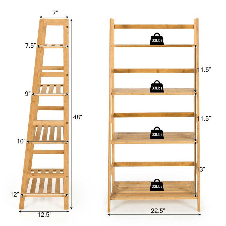 4-Tier Bamboo Bookshelf Ladder Shelf Plant Stand Rack