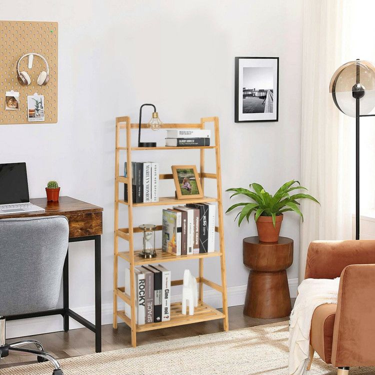 4-Tier Bamboo Bookshelf Ladder Shelf Plant Stand Rack