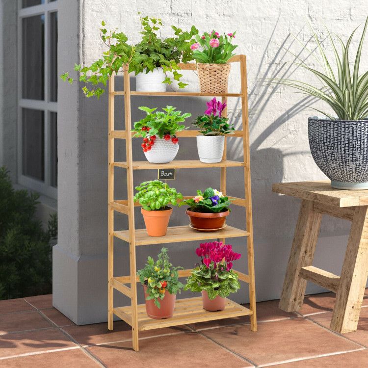 4-Tier Bamboo Bookshelf Ladder Shelf Plant Stand Rack