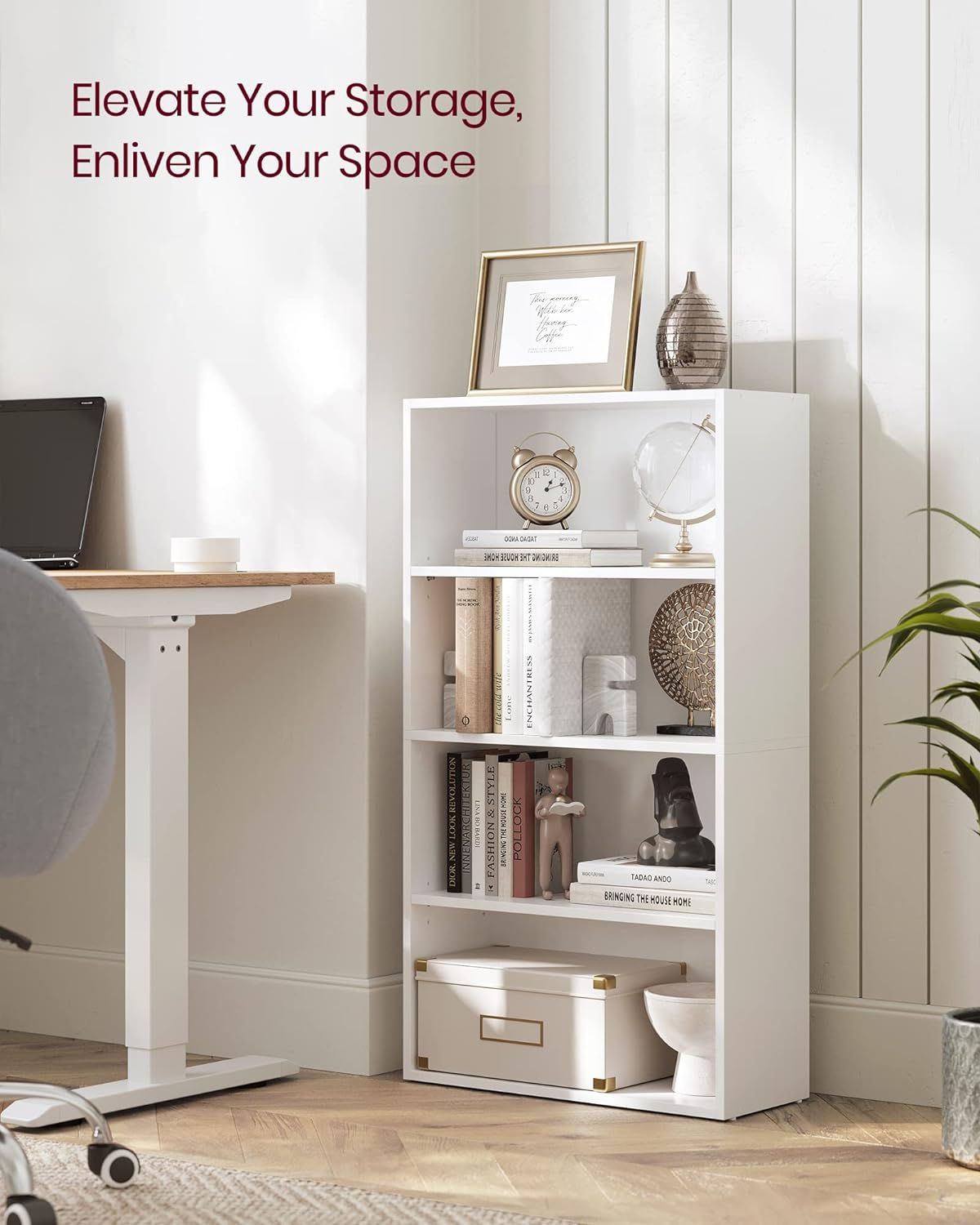 VASAGLE CUSTOS 4-Tier Open Bookcase – Minimalist Compartment Design