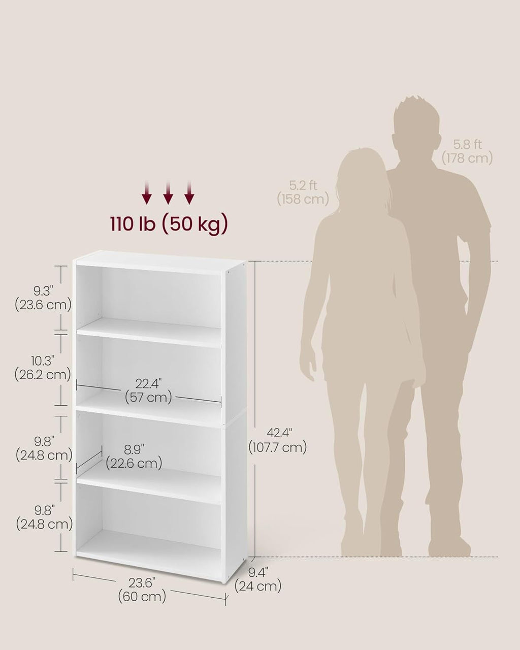 VASAGLE CUSTOS 4-Tier Open Bookcase – Minimalist Compartment Design
