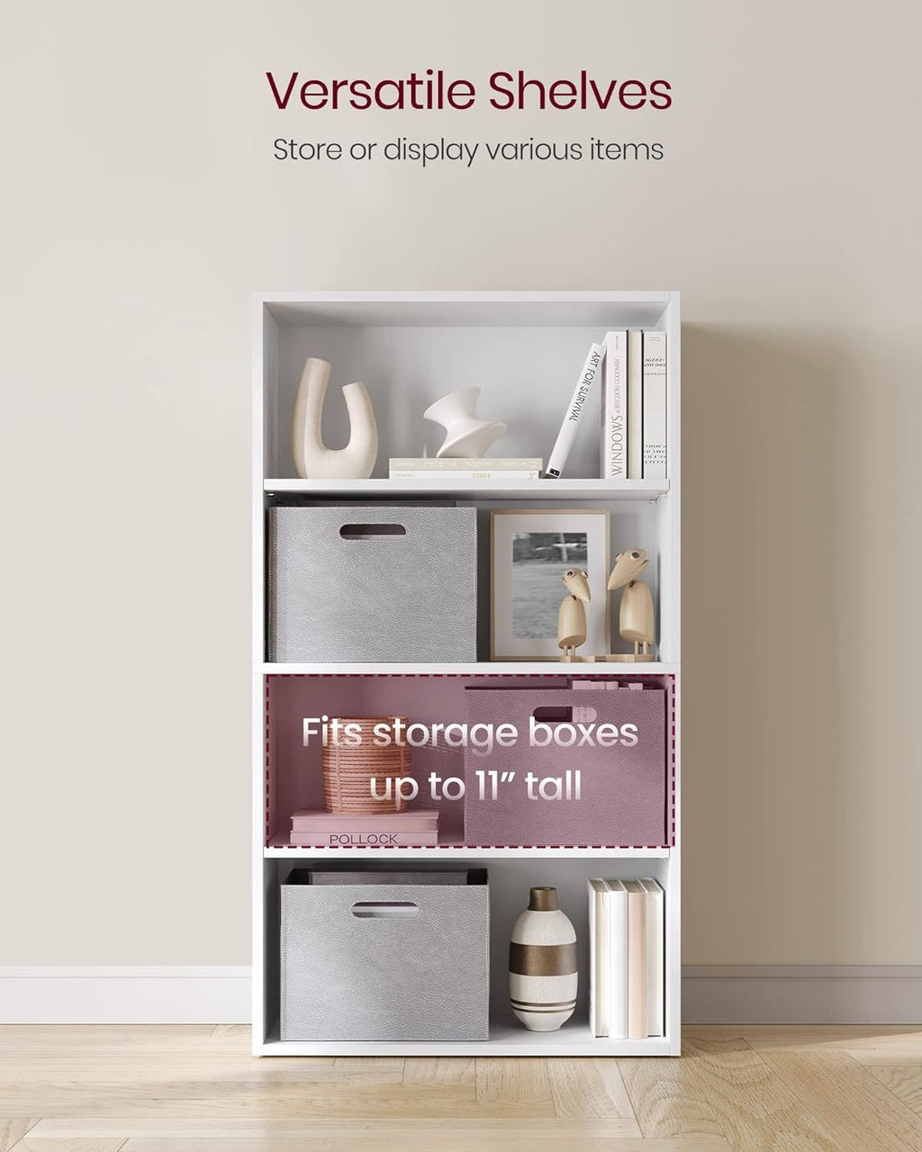 VASAGLE CUSTOS 4-Tier Open Bookcase – Minimalist Compartment Design