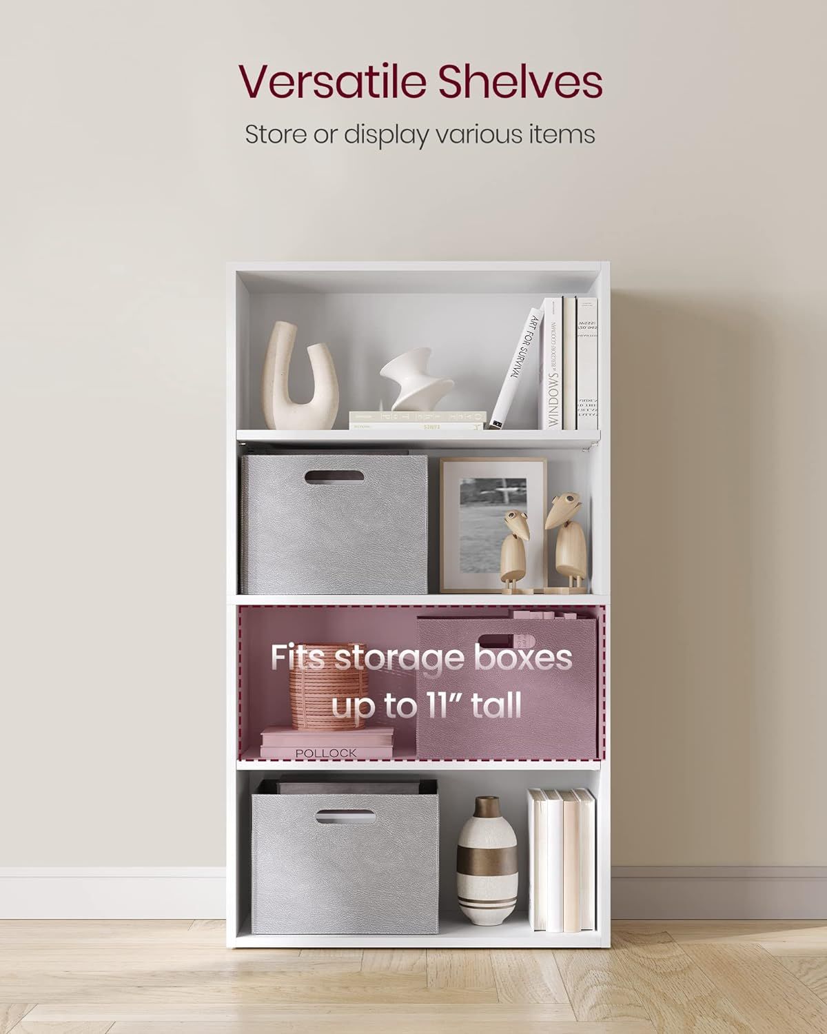 VASAGLE CUSTOS 4-Tier Open Bookcase – Minimalist Compartment Design