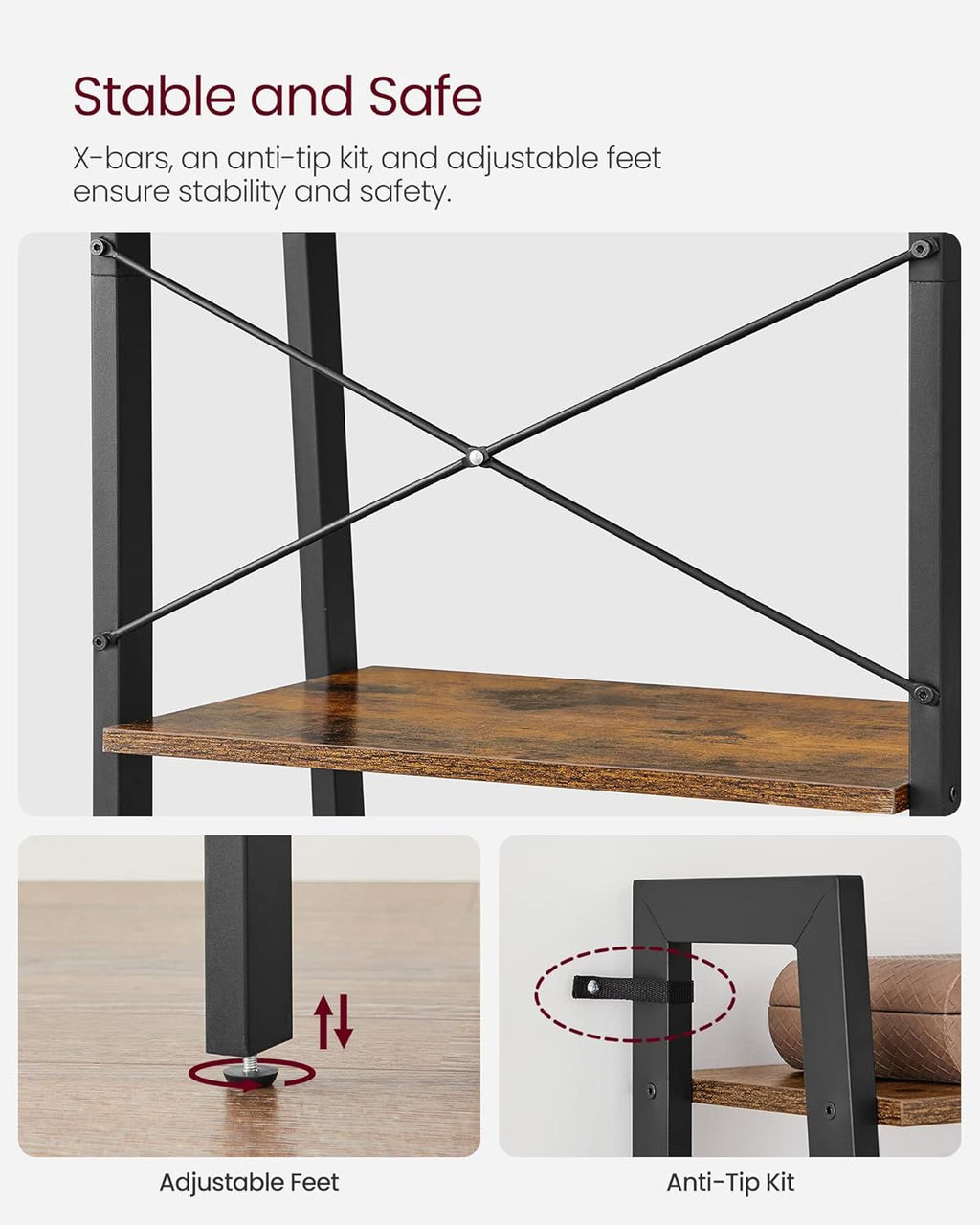 Industrial Bookshelf and Storage Rack with Open Shelves for Taller Items