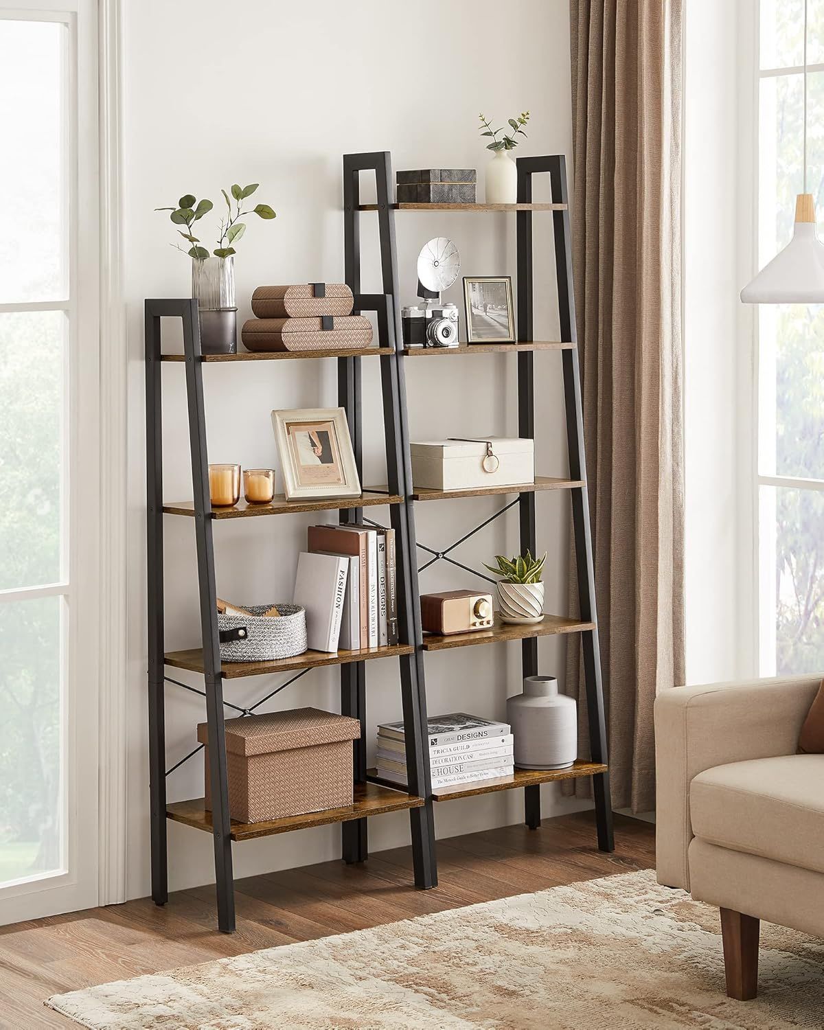 Industrial Bookshelf and Storage Rack with Open Shelves for Taller Items