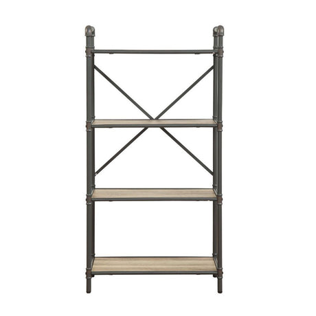 Four-Tier Open Bookshelf with Industrial Style and Antique Oak Finish