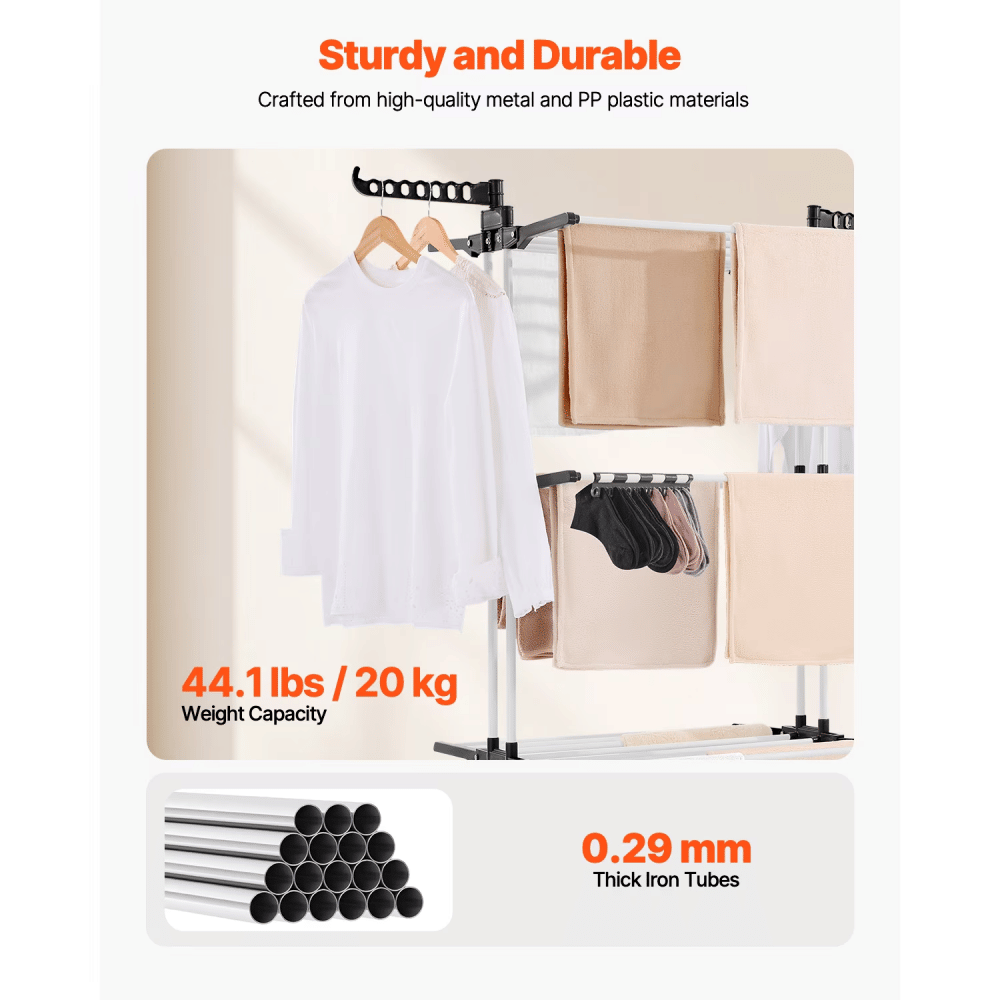 Foldable Tiered Clothes Drying Rack with Locking Wheels