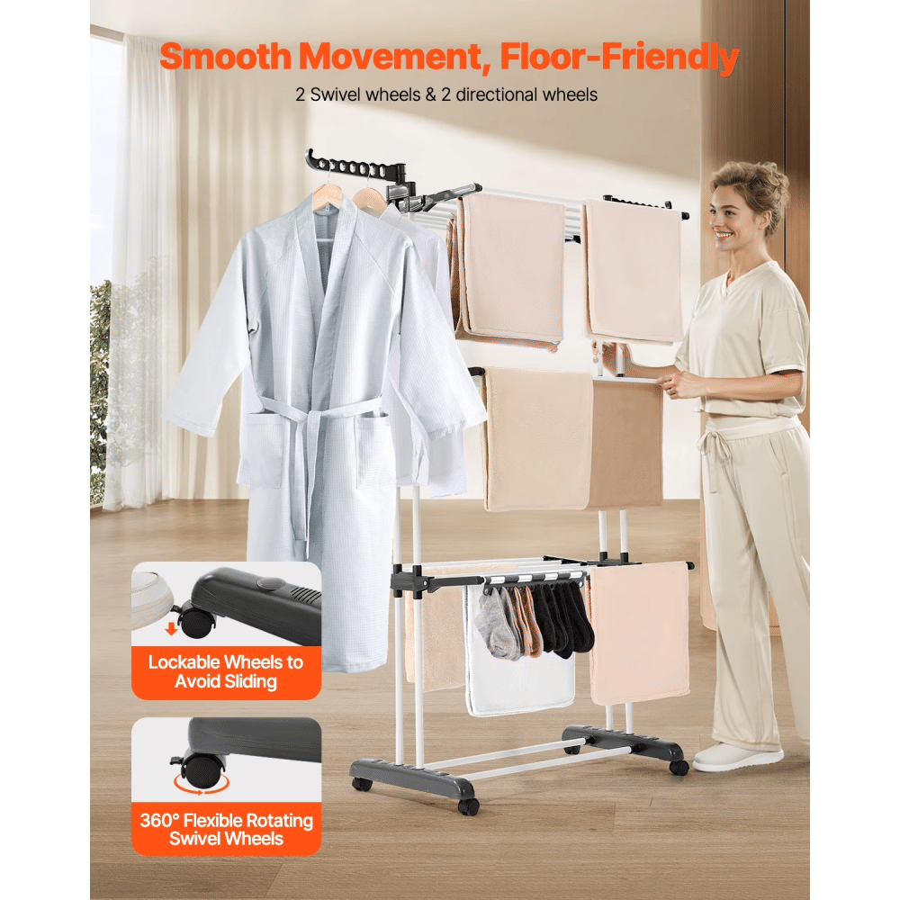Foldable Tiered Clothes Drying Rack with Locking Wheels