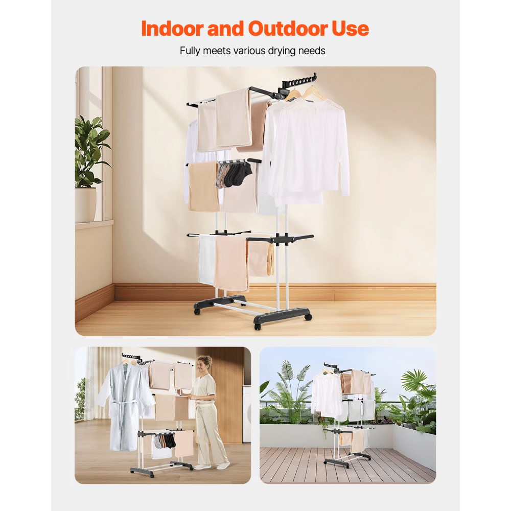 Foldable Tiered Clothes Drying Rack with Locking Wheels