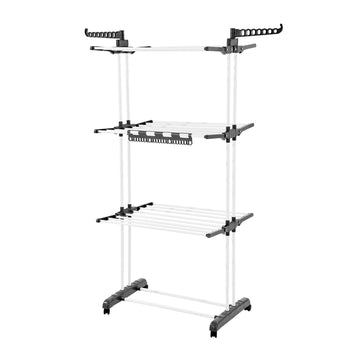 4-Tier Clothes Drying Rack with Wheels and Foldable Wings