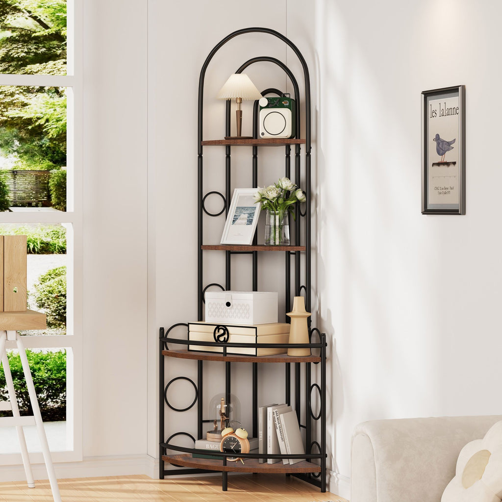 4 Tier Corner Bookshelf Modern Style Plant Stand with Metal Frame Space Saving Display