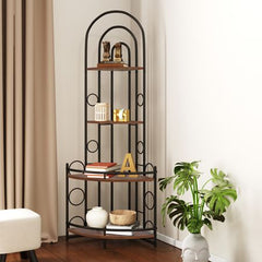 4 Tier Corner Bookshelf Modern Style Plant Stand with Metal Frame Space Saving Display